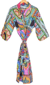 Indian Large Floral Print Cotton Bathrobe – Women’s Kimono Dressing Gown, Multi-Color